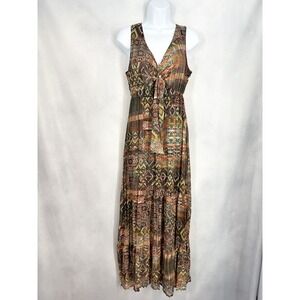 La Fee Maraboutee Sleeveless Bohemian Earthy Chiffon Maxi Dress Womens Size 42